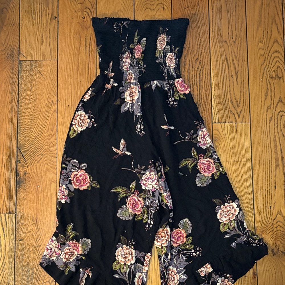 Strapless Floral Black Jumpsuit